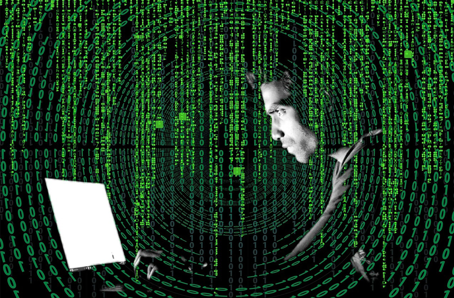 Grafisch beeld man achter computer